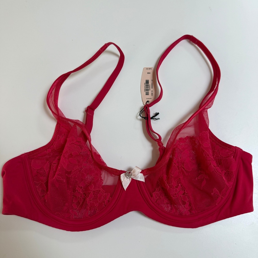 Victoria's Secret Unlined Demi Bra Red Womens 36B Lace New! - Picture 1 of 6